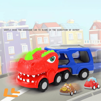 Picture of Transport Truck Inertial Trailer Double-Decker Dinosaur Car Friction Toy Vehicle Tyrannosaurus Rex Sprayer