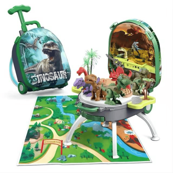 Picture of 4 in 1 Dinosaur Model Toy 35 Pieces Storage Bag Hand Pull Back Girl Cosmetic Pretend Play Toy For Kids Gift